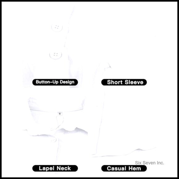 Polyester Spandex Button Down Shirt Short Sleeve V-Neck Tunic Top - Picture 4 of 7